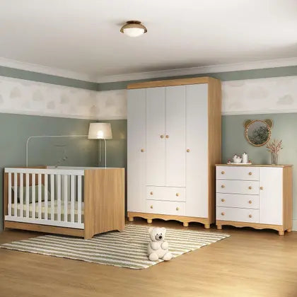 Quarto de Bebê Completo com Berço Americano 3 em 1 Colchão Incluso Dengo Multimóveis MP4600