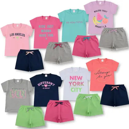 Kit 4 Conjunto Verão Básico Infantil Juvenil Feminino Blusinha e Shorts em Algodão + Cotton Roupa Menina Tamanhos 10-14 - LUMARI KIDS