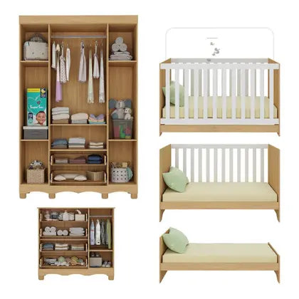 Quarto de Bebê Completo com Berço Americano 3 em 1 Colchão Incluso Dengo Multimóveis MP4600