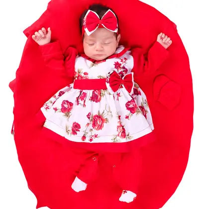 Kit Saída Maternidade Conjunto Menina Charmosinha Luxo 05 Peças 100% Algodão - Amora Amor Enxovais