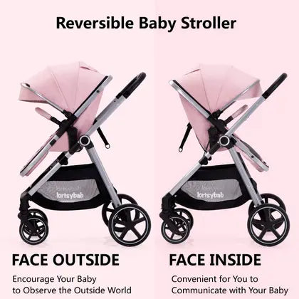 Carrinho de passeio LORTSYBAB 2 em 1 com modo berço para 0 a 36 meses rosa