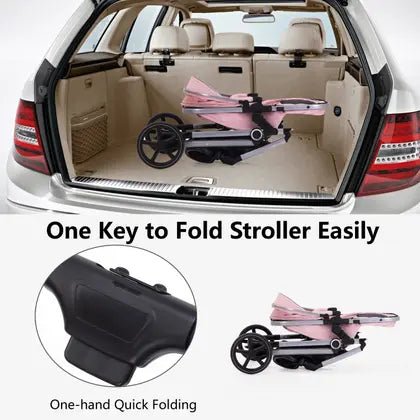 Carrinho de passeio LORTSYBAB 2 em 1 com modo berço para 0 a 36 meses rosa