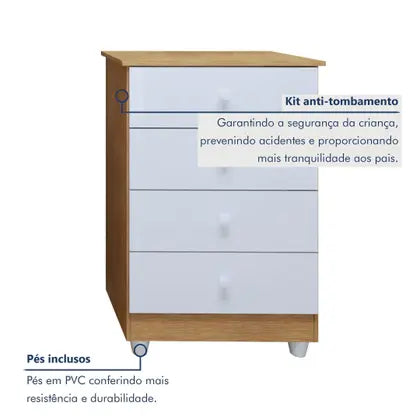 Quarto de Bebê Completo com Cômoda, Mini Berço com Colchão e Guarda Roupas Lila Amadeirado/Branco - Tigus Baby