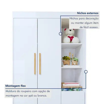 Quarto de Bebê Completo com Cômoda, Mini Berço com Colchão e Guarda Roupas Lila Amadeirado/Branco - Tigus Baby