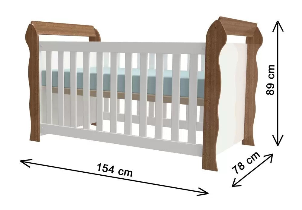 Quarto de Bebê Berço e Cômoda Lara Carolina Baby - Branco/Amadeirado