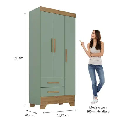 Quarto de Bebê Completo Guarda Roupa 3 Portas 2 Gavetas com Cômoda e Berço Lily Espresso Móveis