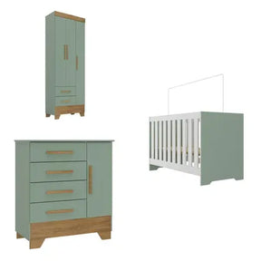 Quarto de Bebê Completo Guarda Roupa 3 Portas 2 Gavetas com Cômoda e Berço Lily Espresso Móveis