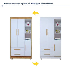 Quarto de Bebê Completo 100% MDF com Cômoda Berço e Guarda Roupa 1 MDF Nina Branco/Amadeirado - Espresso Móveis