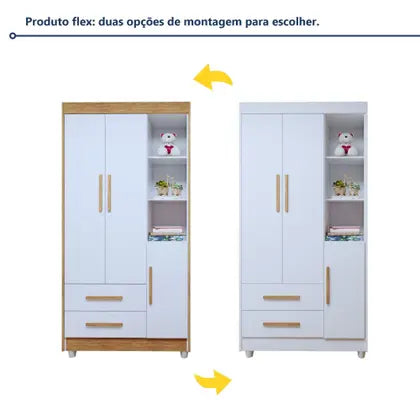 Quarto de Bebê Completo 100% MDF com Cômoda Berço e Guarda Roupa 1 MDF Nina Branco/Amadeirado - Espresso Móveis