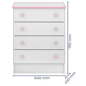 Berço Cômoda com Cantoneira 101 com Colchão e Cômoda Infantil 103 Doce Sonho Branco Rosa Brilho Qmovi