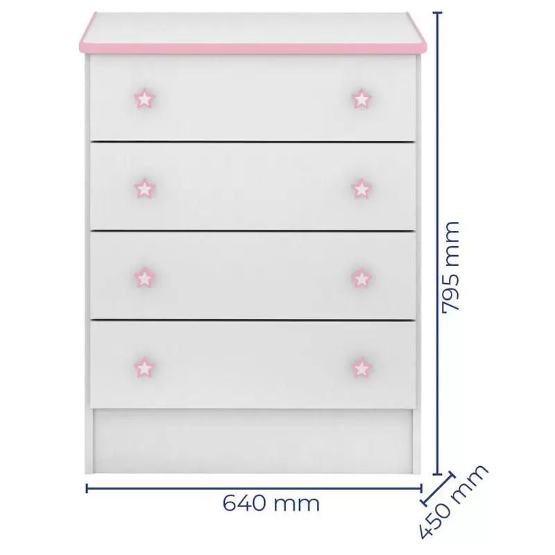 Berço Cômoda com Cantoneira 101 com Colchão e Cômoda Infantil 103 Doce Sonho Branco Rosa Brilho Qmovi