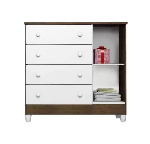 Quarto de Bebê Berço e Cômoda Lara Carolina Baby - Branco/Amadeirado