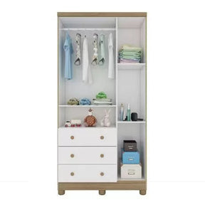 Quarto Bebê com Berço Americano Uli, Cômoda 4 gavetas e Guarda roupa 3 portas e 3 gavetas Branco/Carvalho Móveis Peroba