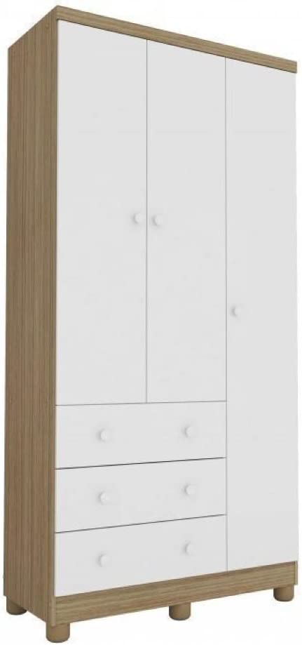 Quarto de Bebê Completo 1 Berço Americano Uli 1 Guarda Roupa 3 Portas 3 Gavetas Junior Móveis Peroba Branco/carvalho