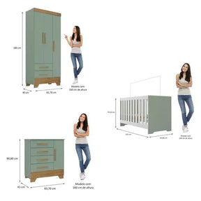 Quarto de Bebê Completo Guarda Roupa 3 Portas 2 Gavetas com Cômoda e Berço Lily Espresso Móveis