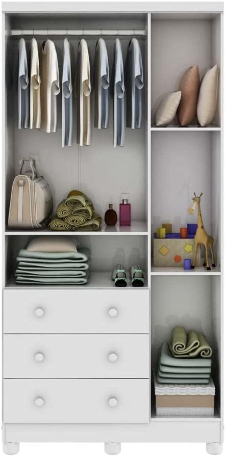 Guarda Roupa de Bebê 3 Portas 3 Gavetas Uli Móveis Peroba Branco Brilho
