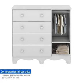 Quarto Bebê com Berço Americano Uli, Cômoda 4 gavetas e Guarda roupa 3 portas e 3 gavetas Branco/Carvalho Móveis Peroba