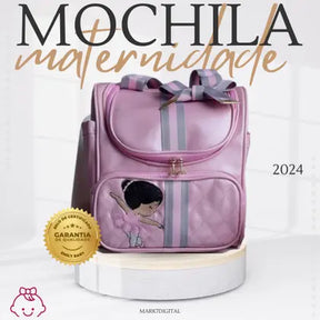 Kit de Bolsa e Mochila Maternidade Bailarina Listrada G - Rosa Bebê - Emily Baby