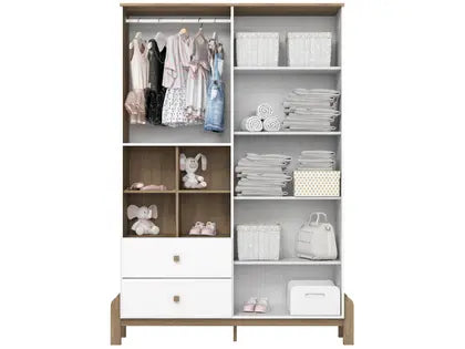 Quarto de Bebê Completo com Berço Cômoda e Guarda-roupa Henn Ternura Branco e Jequitibá