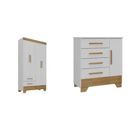 Quarto Infantil Completo Guarda Roupa 4 Portas 2 Gavetas com Cômoda Liz Espresso Móveis