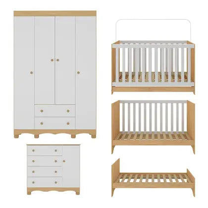 Quarto de Bebê Completo com Berço Americano 3 em 1 Colchão Incluso Dengo Multimóveis MP4600