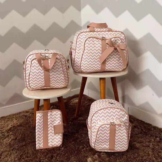 Bolsas de Maternidade Chevron com Laço 4 Peças - Milori Baby