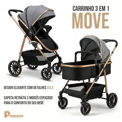 Carrinho De Bebê Compacto Reversível Dobrável 0-15kg Moisés Bebê Conforto - Passear Baby