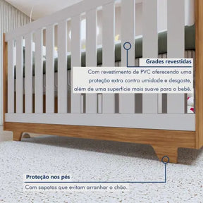 Quarto de Bebê Completo 100% MDF com Cômoda Berço e Guarda Roupa 1 MDF Nina Branco/Amadeirado - Espresso Móveis