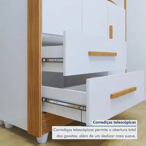 Quarto de Bebê Completo com Cômoda, Mini Berço com Colchão e Guarda Roupas Lila Amadeirado/Branco - Tigus Baby