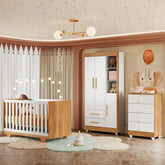 Quarto de Bebê Completo 100% MDF com Cômoda Berço e Guarda Roupa 1 MDF Nina Branco/Amadeirado - Espresso Móveis