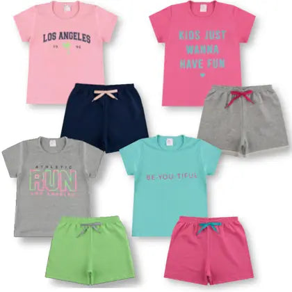 Kit 4 Conjunto Verão Básico Infantil Juvenil Feminino Blusinha e Shorts em Algodão + Cotton Roupa Menina Tamanhos 10-14 - LUMARI KIDS