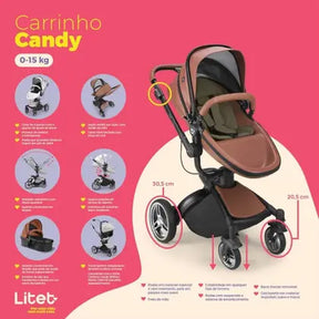 Carrinho Passeio Moisés 0-15 Kg Candy Titanium Litet BB185A