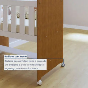 Quarto de Bebê Completo com Cômoda, Mini Berço com Colchão e Guarda Roupas Lila Amadeirado/Branco - Tigus Baby