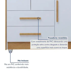 Quarto de Bebê Completo com Cômoda, Mini Berço com Colchão e Guarda Roupas Lila Amadeirado/Branco - Tigus Baby
