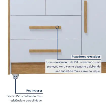 Quarto de Bebê Completo com Cômoda, Mini Berço com Colchão e Guarda Roupas Lila Amadeirado/Branco - Tigus Baby