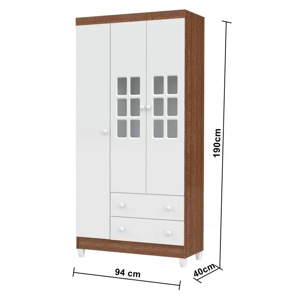 Quarto de Bebê Completo Lara 3 Peças Branco/Amadeirado