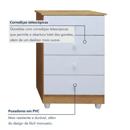 Quarto de Bebê Completo com Cômoda, Mini Berço com Colchão e Guarda Roupas Lila Amadeirado/Branco - Tigus Baby