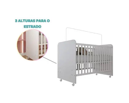 Quarto de Bebê Completo com Guarda-Roupa 3 Portas, Cômoda e Berço com Rodinhas Branco Moderno, Seguro e Funcional Quartinho do Bebê Com Colchão - N&E Loja