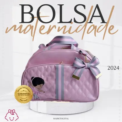 Kit de Bolsa e Mochila Maternidade Bailarina Listrada G - Rosa Bebê - Emily Baby