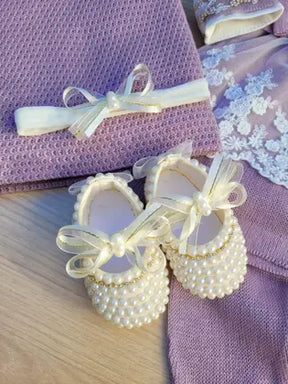 Saída de Maternidade Menina Vestido Tricot Luxo com renda 6 Peças - sem marca