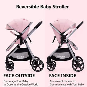 Carrinho de passeio LORTSYBAB 2 em 1 com modo berço para 0 a 36 meses rosa