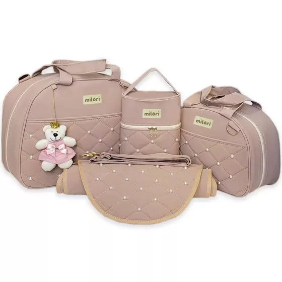 Kit Bolsas de Maternidade Menina/Menino Coleção Pérola 4 Peças Material Térmico Impermeável - Milori Baby