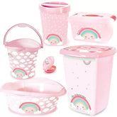 Kit Saboneteira,Lixeira,Balde E Bacia,Cesto,Caixa Org. Arco-iris - plasutil