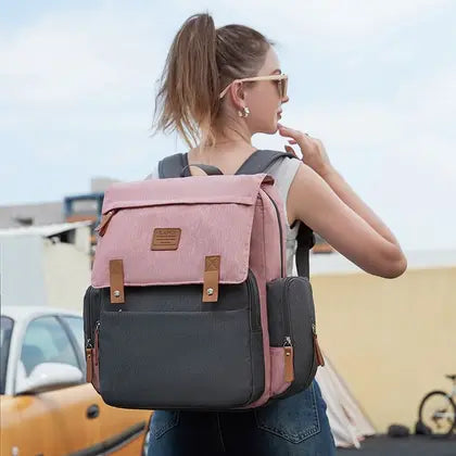 Bolsa maternidade land luxury cor coral e cinza com trocador