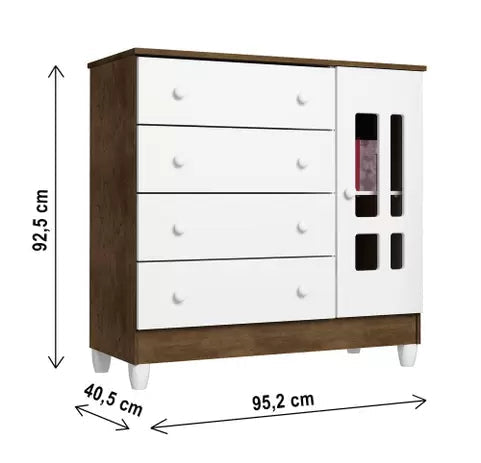 Quarto de Bebê Berço e Cômoda Lara Carolina Baby - Branco/Amadeirado