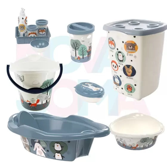 Kit Banho Cesto,lixeira,saboneteira,balde,bacia,kit higiene,banheira 21 Bichinhos - PLASUTIL